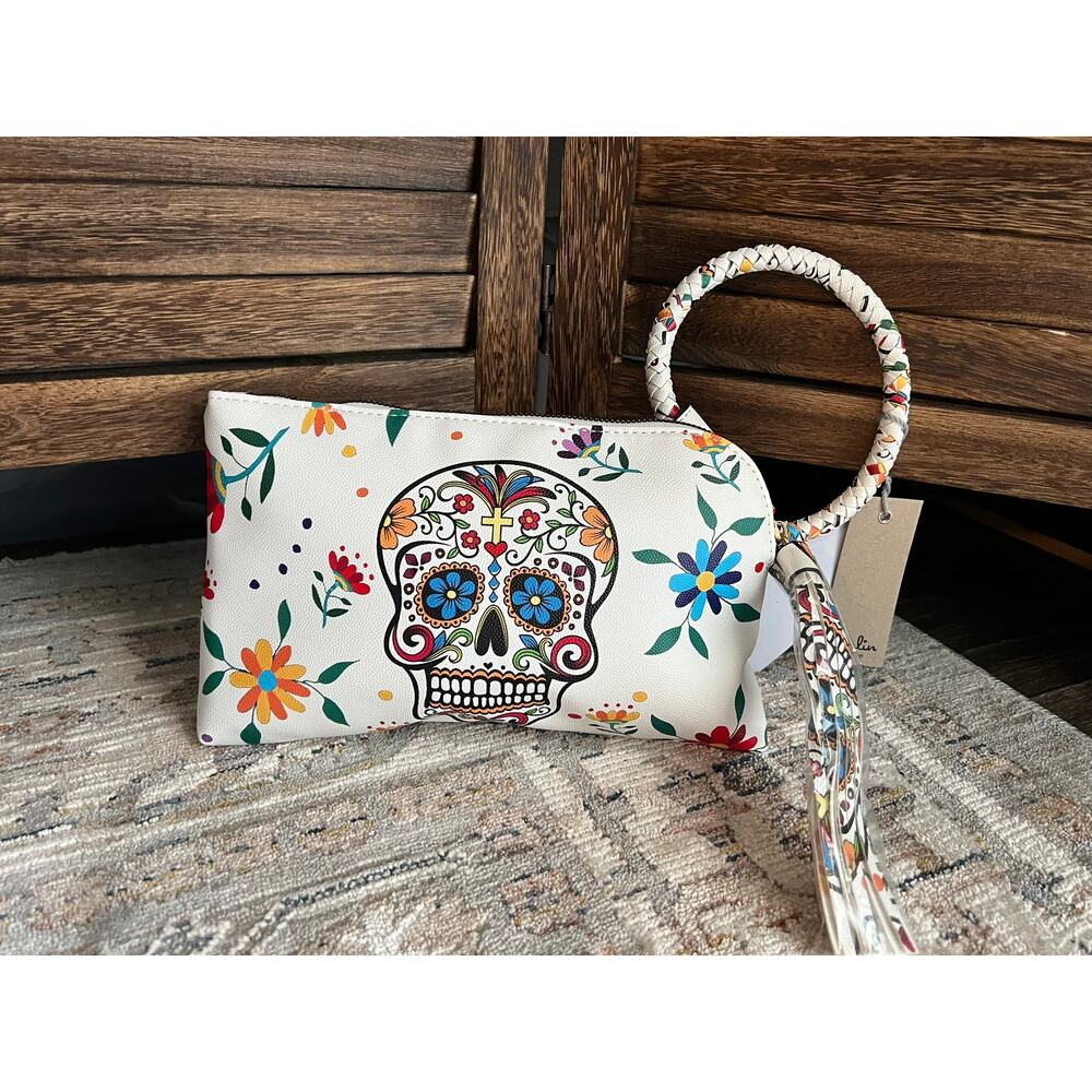 WOMEN'S WHITE SKULL WRISTLET/WALLET NEW